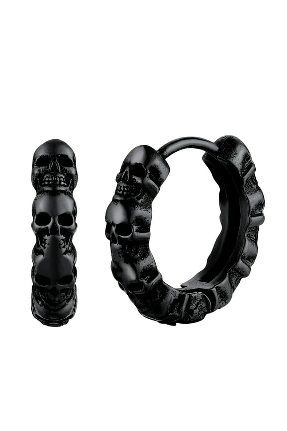Punk Skull Hoop Earrings Black Skeleton Huggie Stainless Steel Jewelry for Men Son