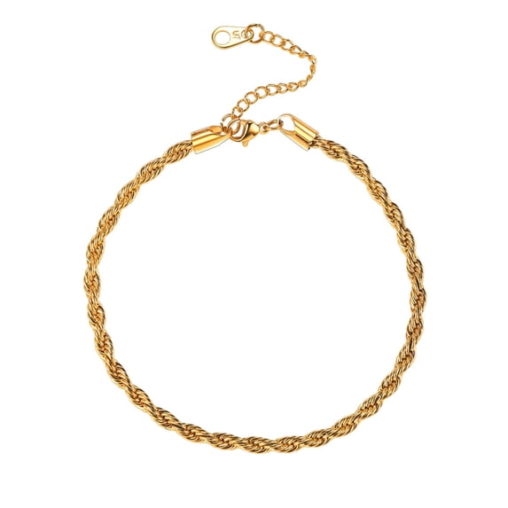U7 Rope Chain Anklets Gold Plated 3mm Braided Foot Chain Ankle Bracelet for Women
