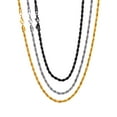 thumbnail image 1 of U7 Rope Necklace 3Pcs Men Women 3mm Stainless Steel Black 14K Gold Plated Twisted Rope Chain Jewelry Gift Set 30 Inch, 1 of 10