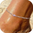 thumbnail image 1 of U7 Round Birthstone Anklet Bracelet for Women April White Diamond Sterling Silver Figaro Anklet Charming Summer Jewelry Gift Beach Foot Chain for Daughter, 1 of 8