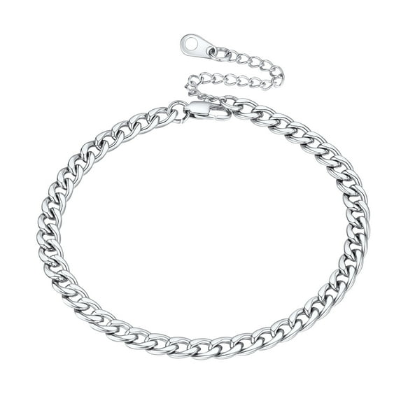 U7 Silver Ankle Minimalist Foot Bracelets Solid Curb Chain for Women 8.5inches