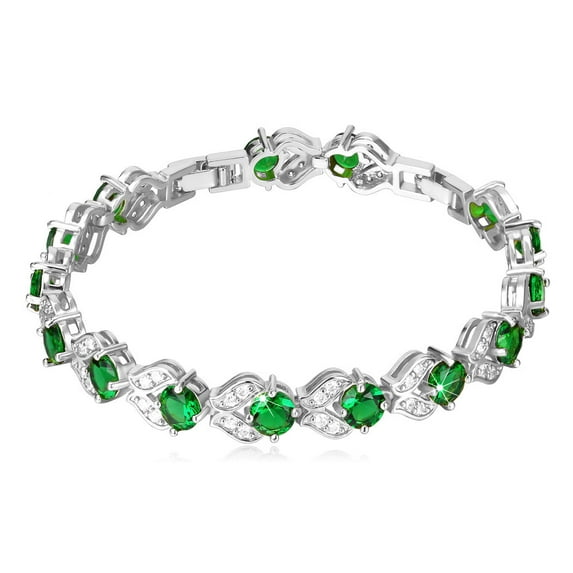 U7 Silver Plated Women Tennis Bracelet with Sparkling Green Emerald Cubic Zirconia Crystals Wedding Mothers Day Gift,6-8 inch length
