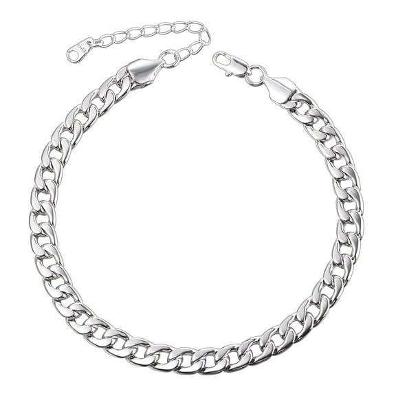 U7 Simple Platinum Plated Women Anklet Cuban Foot Chain 8.5inches