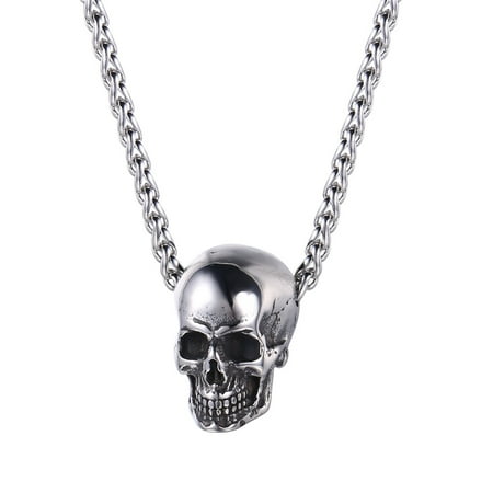 U7 Skull Head Pendant Necklace Stainless Steel Gothic Punk Chain Jewelry for Men