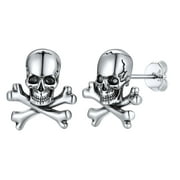 U7 Skull Stud Earrings for Men Women Sterling Silver Hypoallergenic Punk Gothic Cool Cross Skeleton Head Earrings for Halloween Party
