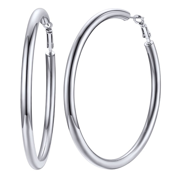 U7 Chunky Hoop Earrings for Women Stainless Steel Jewelry Silver Large Earring 80mm Birthday Christmas Gift for Daughter Wife
