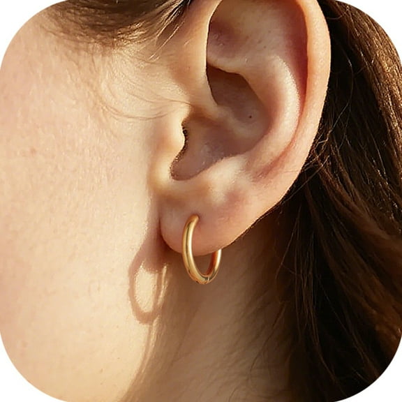 U7 Small Hoop Earrings for Womens Men Gold Plated Hypoallergenic Huggie Lightweight Cartilage Earring for Girlfriend Boyfriend Birthday Gift 10mm