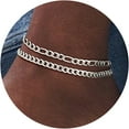 thumbnail image 1 of U7 Stainless Steel Anklets Bracelets for Women 2Pcs Layered Silver Cuban Link Curb Figaro Anklets Set Jewelry Summer Birthday Gift, 1 of 7