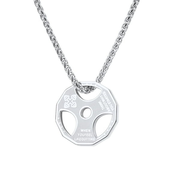 U7 Stainless Steel Men Pendant Necklace Fitness Dumbbell Silver Weight Plate Mens Chain Pendant Jewelry Birthday Gift for Son