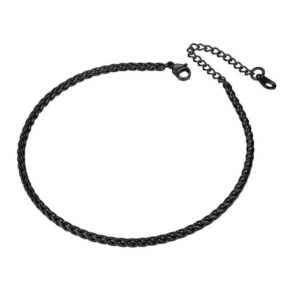 U7 Stainless Steel Wheat Chain Anklet Bracelet for Women Beach Foot Jewelry Black Anklets Adjustable