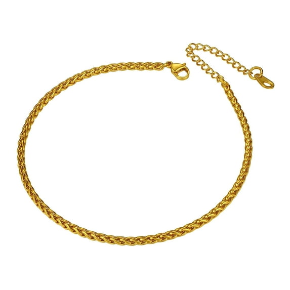 U7 Stainless Steel Wheat Chain Anklet Bracelet for Women Gold Plated Anklets Jewelry Gift