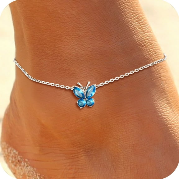 U7 Sterling Silver Anklet for Women Butterfly December Birthstone Foot Bracelet Summer Beach Holiday Jewelry Gift for Her Daughter Birthday