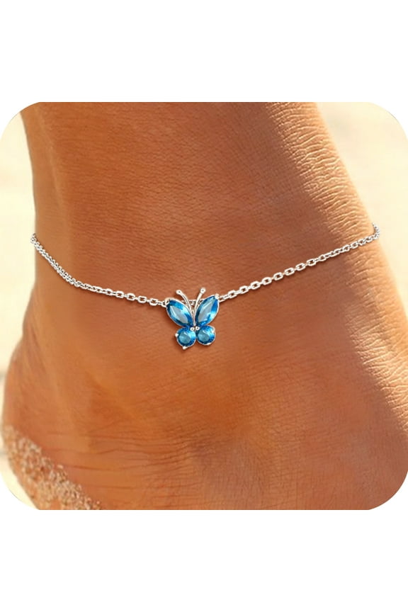 Sterling Silver Anklet for Women Butterfly December Birthstone Foot Bracelet Summer Beach Holiday Jewelry Gift for Her Daughter Birthday