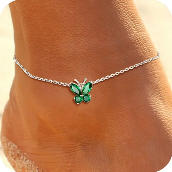 U7 Sterling Silver Anklet for Women Butterfly May Birthstone Foot Bracelet Summer Beach Holiday Jewelry Gift for Her Daughter Birthday