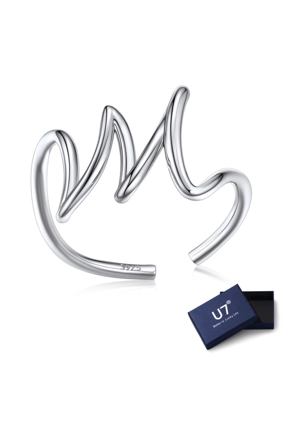 Sterling Silver Ring for Women Adjustable Open Initial Rings Twisted Stackable Dainty Birthday Valentines Gifts Jewelry for Mom Daughter