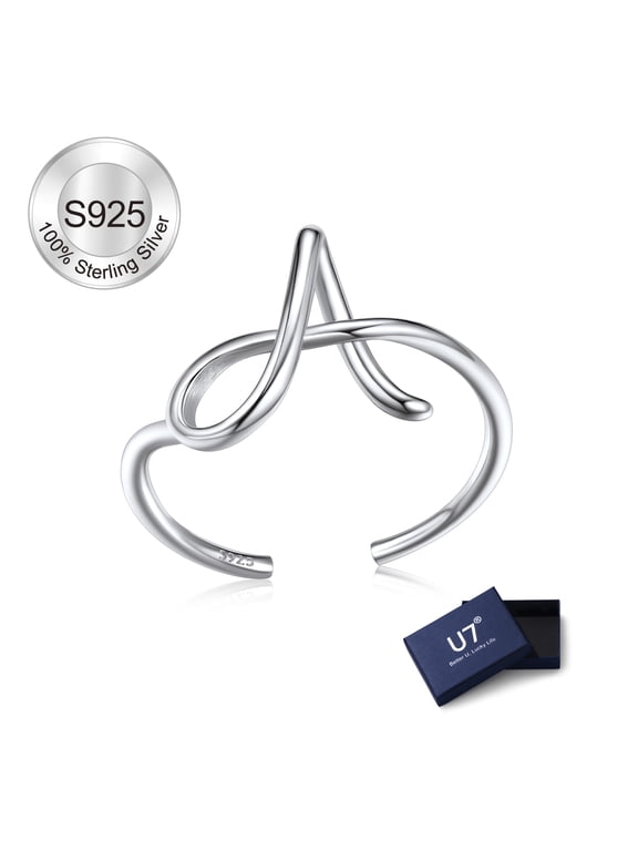 Sterling Silver Ring for Women Adjustable Open Initial Rings Twisted Stackable Dainty Birthday Mother's Day Gifts Jewelry for Mom Daughter