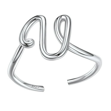 U7 Sterling Silver Ring for Women Adjustable Initial Rings Letter Jewelry Gifts for Mom Daughter