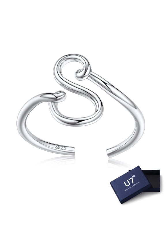 Sterling Silver Ring for Women Adjustable Open Initial Rings Twisted Stackable Dainty Birthday Valentines Gifts Jewelry for Mom Daughter