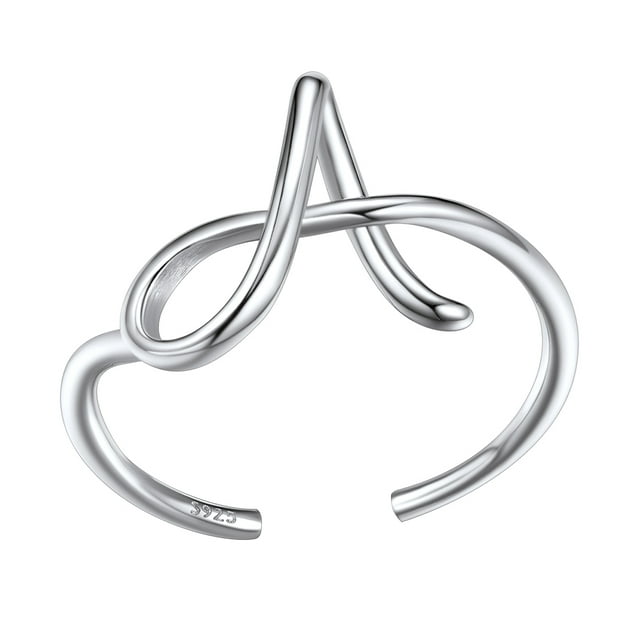 U7 Sterling Silver Ring for Women Adjustable Initial Rings Letter Jewelry Gifts for Mom Daughter