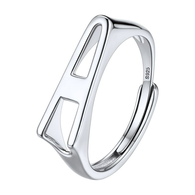 U7 Sterling Silver Women Ring with Initial Letter A Minimalist Stackable Finger Rings Women's Jewelry Birthday Gift