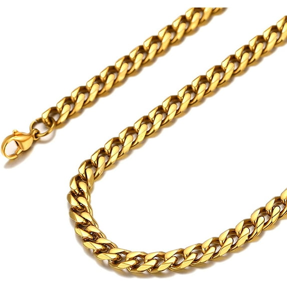 U7 Cuban Necklace for Men Gold Plated Curb Chain Stainless Steel Jewelry 6mm 22 Inch Fashion Gift for Son Husband
