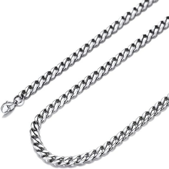 U7 Silver Cuban Necklace for Men Stainless Steel Curb Chain Jewelry 6mm 18 Inch Fashion Gift for Son Husband