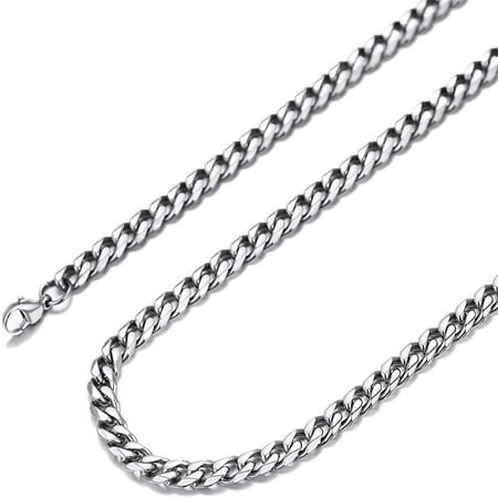 U7 Silver Cuban Necklace for Men Stainless Steel Curb Chain Jewelry 6mm 22 Inch Fashion Gift for Son Husband