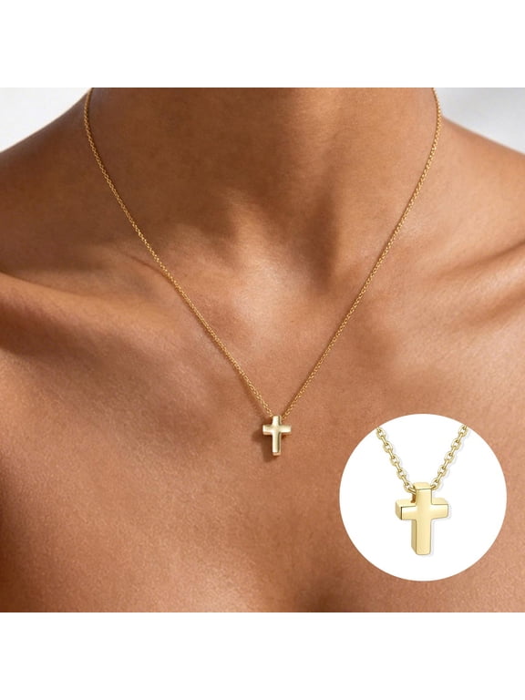 Tiny 14K Gold Plated Cross Pendant Necklace for Women Teens Dainty Cute Necklace Jewelry Gift for Daughter Wife Girlfriend