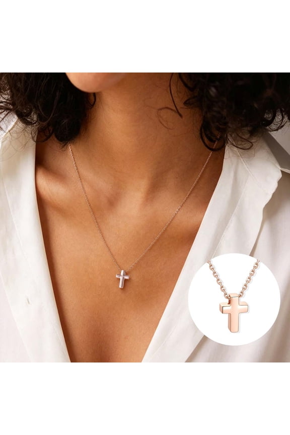 Tiny Rose Gold Plated Cross Pendant Necklace for Women Teens Dainty Cute Pink Necklace Jewelry Gift for Daughter Wife Girlfriend