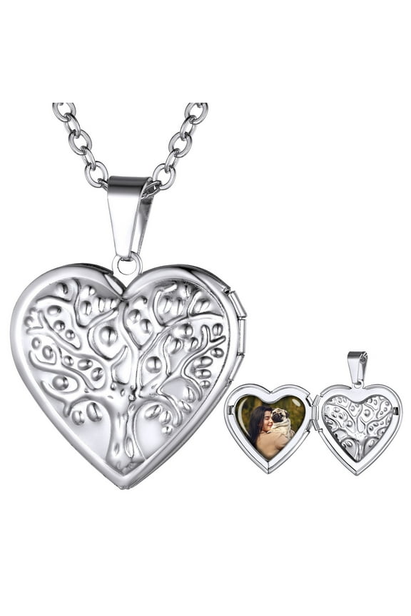 Tree of Life Silver Plated Locket Necklace Heart Pendant Necklace Personalized Memorial Gift Christmas Gifts for Women Daughter Mother's Day Valentine
