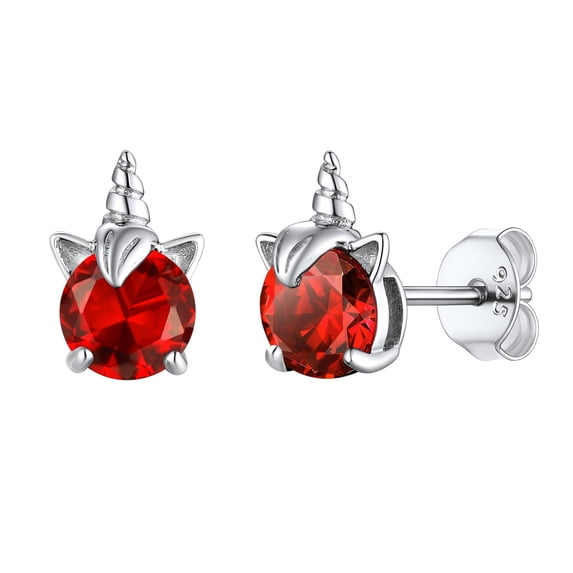 U7 Unicorn Stud Earrings for Women 925 Sterling Silver July Birthstone Crystal Ruby Earring Hypoallergenic Earrings Birthday Anniversary Jewelry Gift for Mom Daughter