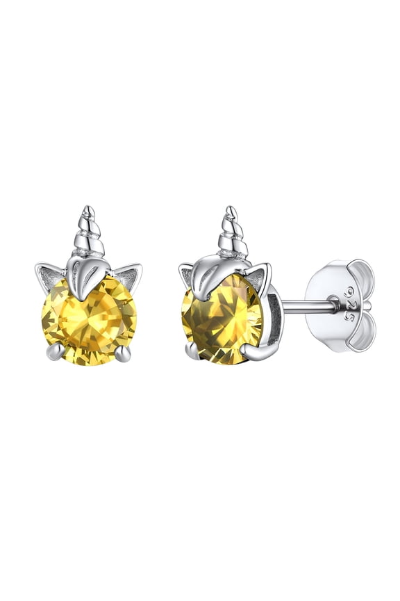 Unicorn Stud Earrings for Women 925 Sterling Silver November Birthstone Crystal Topaz Earring Hypoallergenic Earrings Birthday Anniversary Jewelry Gift for Mom Daughter