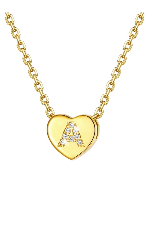 Valentines Day Gifts for Women 14K Gold Plated Letter Pendant with Sparkle Cubic Zirconia Tiny Heart Letter Initial A Necklace Choker