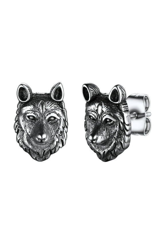 Wolf Head Stud Earrings Viking Stainless Steel Earring Punk Jewelry for Men Hypoallergenic