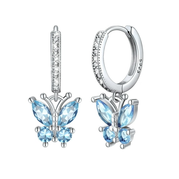U7 Women Drop Dangling Butterfly Earrings Sterling Silver Earring Cubic Zirconia March Birthstone Crystal Jewelry Birthday Mother's Day Gift for Daughter Mom