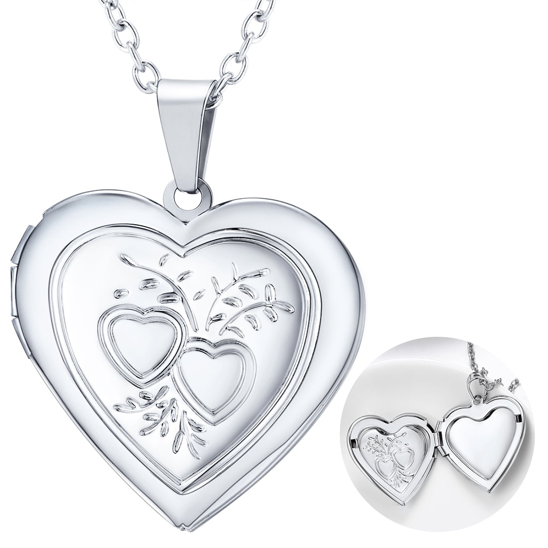 U7 Women Girls Locket Necklace Silver Pendant Hold Picture Custom Love