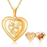 Women Gold Plated Locket Necklace Custom Picture Love Heart Pendant Memorial Gift for Mom Daughter Birthday Mother's Day Valentine