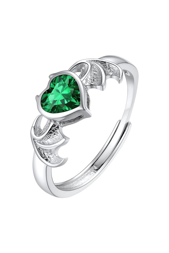 Birthstone Heart Ring for Women Teen Gilrs 925 Sterling Silver Band Rings May Emerald Crystal Gemstone Ring Jewelry Birthday Gift for Daughter Wife