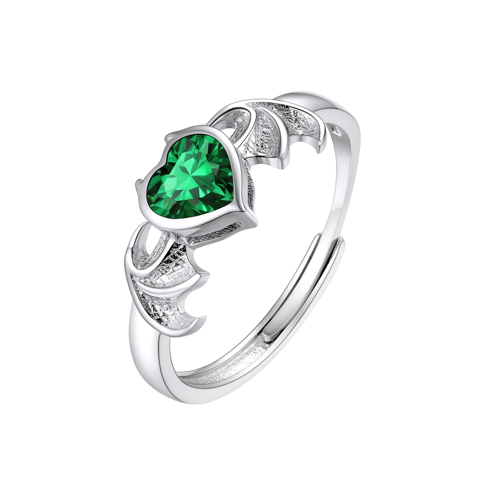 U7 Women Lover Rings Emerald Green Ring May Birthstone Heart Shaped 925