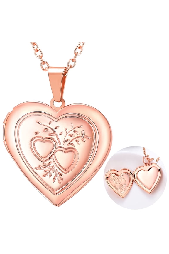 Women Rose Gold Plated Locket Necklace Custom Picture Love Heart Pendant Memorial Gift for Mom Daughter Birthday Mother's Day Valentine