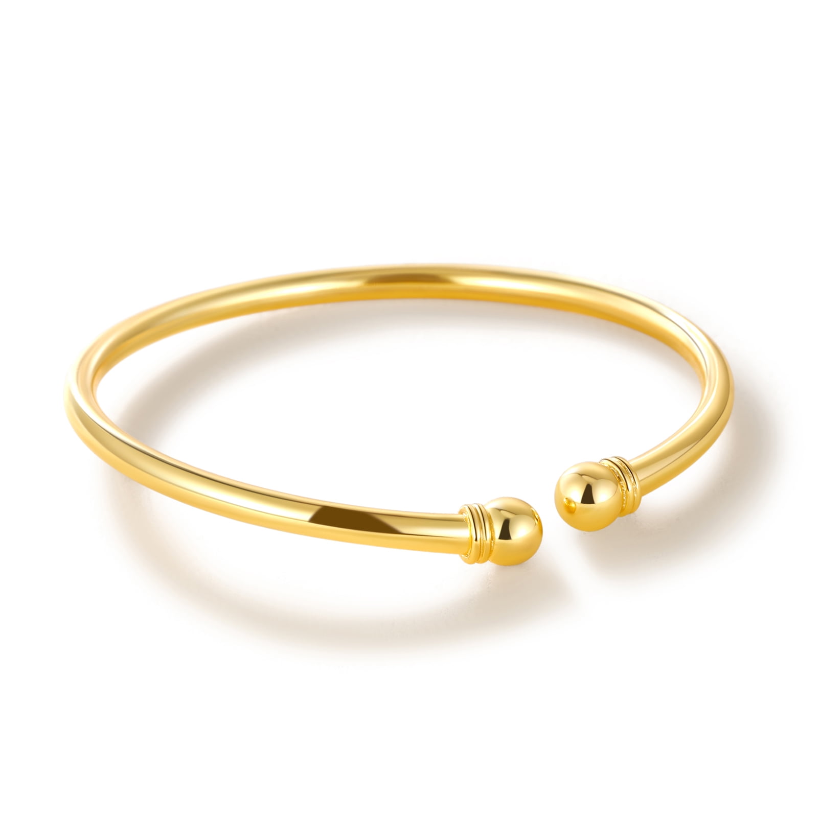 U7 Womens Bracelets 925 Sterling Silver Open Bangle Bracelet 7mm Round Ball Gold Plated Cuff Bangle Gift for Daughter