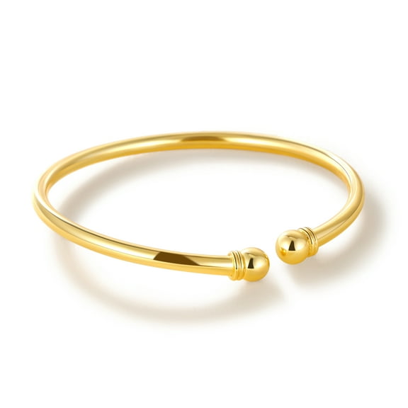U7 Womens Bracelets 925 Sterling Silver Open Bangle Bracelet 7mm Round Ball Gold Plated Cuff Bangle Gift for Daughter