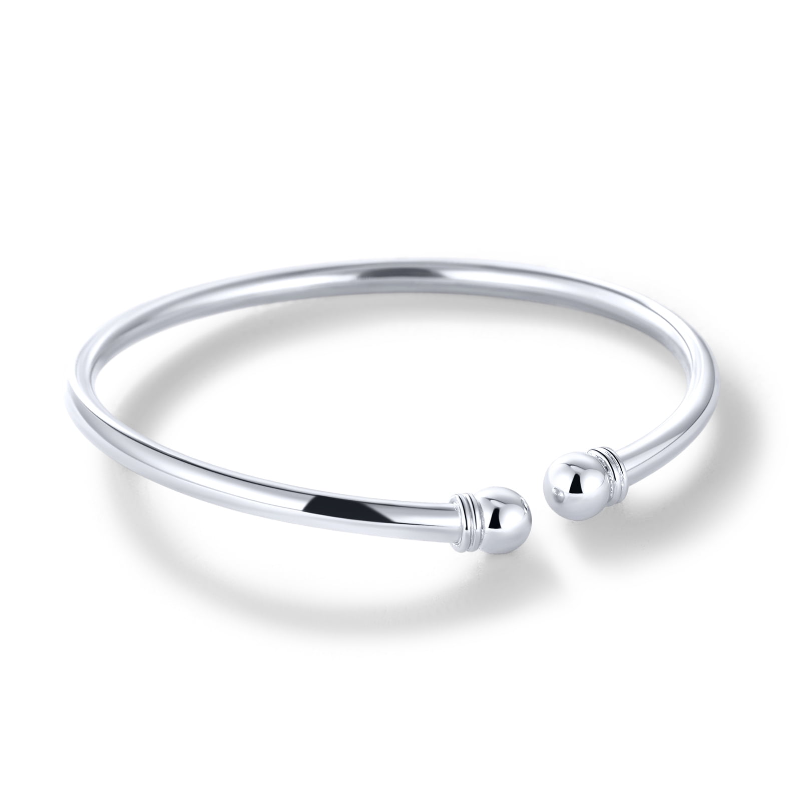 U7 Womens Bracelets 925 Sterling Silver Open Bangle Bracelet 7mm Round Ball Trendy Cuff Bangle Gift for Daughter