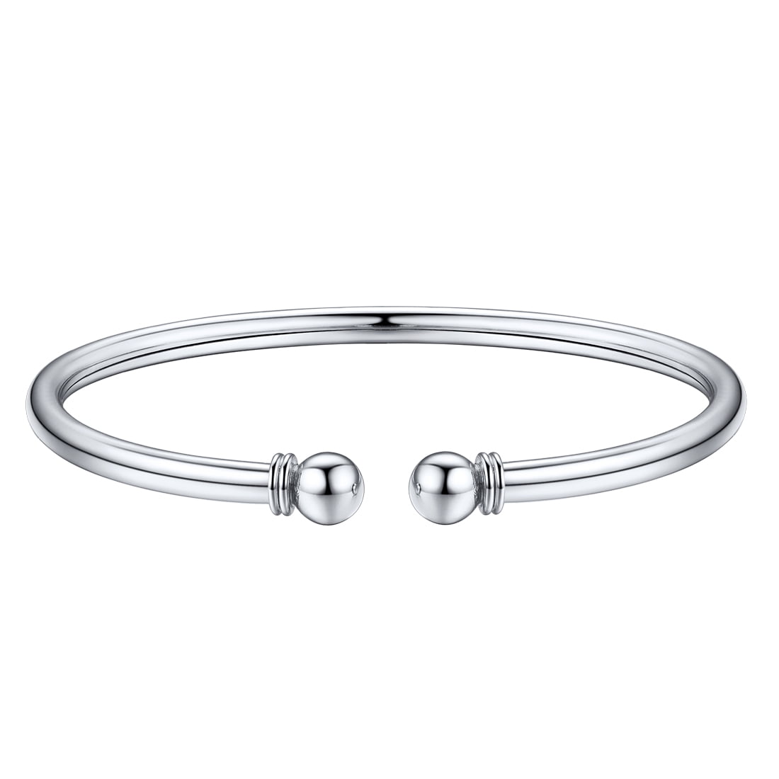 Classic Sterling Silver Open Bangle Bracelet With Spacer Stoppers –  100Sterling