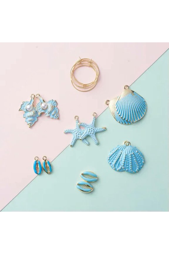 1 Bag Spray Painted Alloy Enamel Pendant Bead & Hoop Earrings DIY Earring Making-SkyBlue