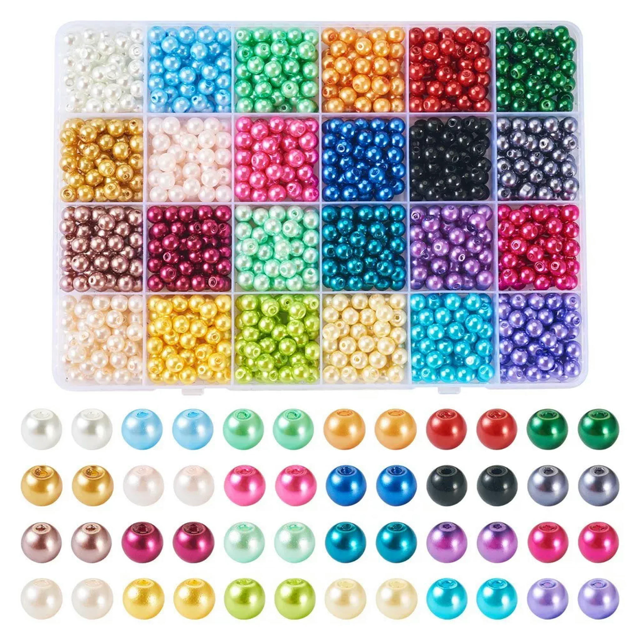 U8MO 1 Box 24 Colors Baking Painted Pearlized Glass Pearl Round Beads Crafts 6~7mm