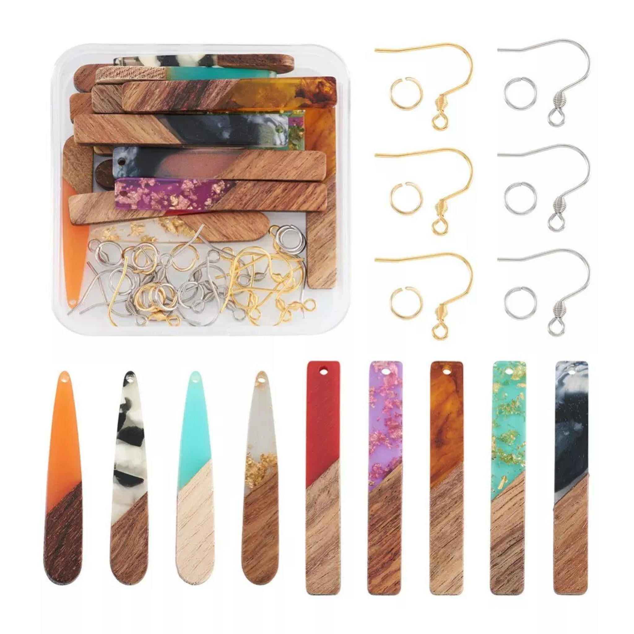 U8MO 1 Box Resin Wood Pendants Rectangle Teardrop Dangle French Earrings Making Kit