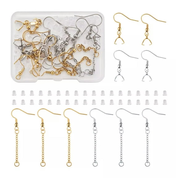 U8MO 1 Box Stainless Steel Hooks Ear Wire with Ice Pick Pinch Bails Jewelry Findings