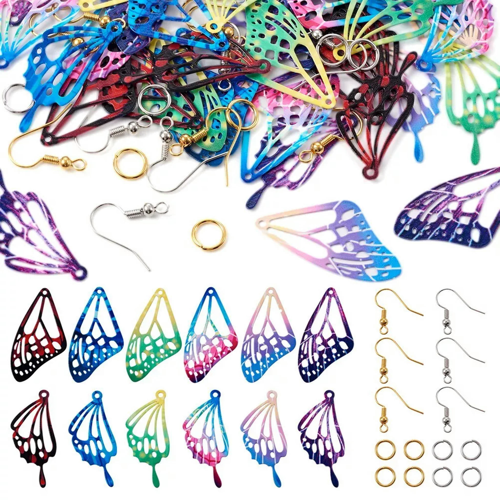 U8MO 1 Box Stainless Steel Pendants Filigree Butterfly Wing Dangle Earring Making Kit