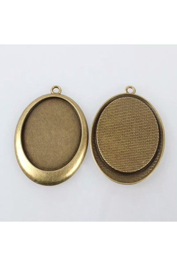 1 Cabochon Setting Cameo Frame Pendant Oval Antiqued Bronze 40x30 Flatback